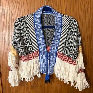 Super cute Boho Fringe Cardigan with Geometric Patterns!